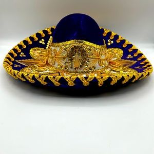 PIGALLE Mexican Sombrero Authentic Blue Velvet Gold Mariachi Hat | Kids
